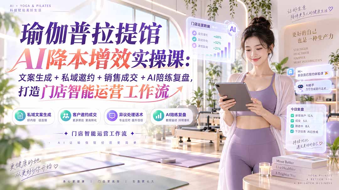 (20340期)瑜伽普拉提馆AI降本增效实操课:文案生成+私域邀约+销售成交+AI陪练复盘,打造门店智能运营工作流-网赚副业网