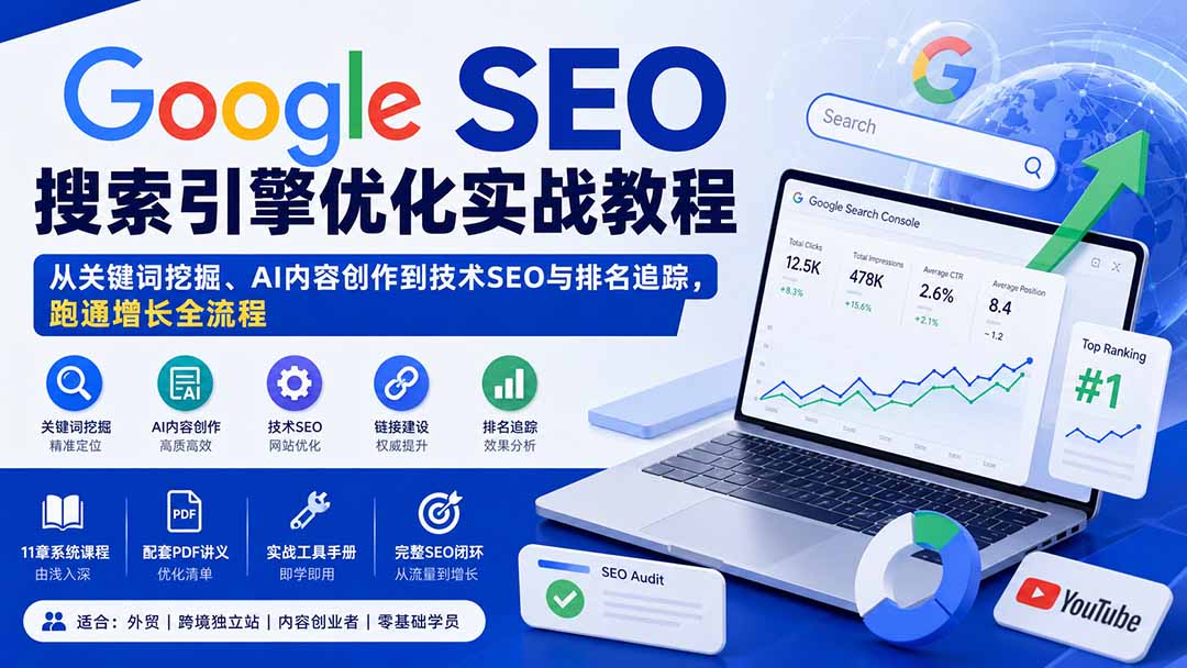 (20241期)Google SEO搜索引擎优化实战教程:从关键词挖掘、AI内容创作到技术SEO与排名追踪,跑通增长全流程-网赚副业网