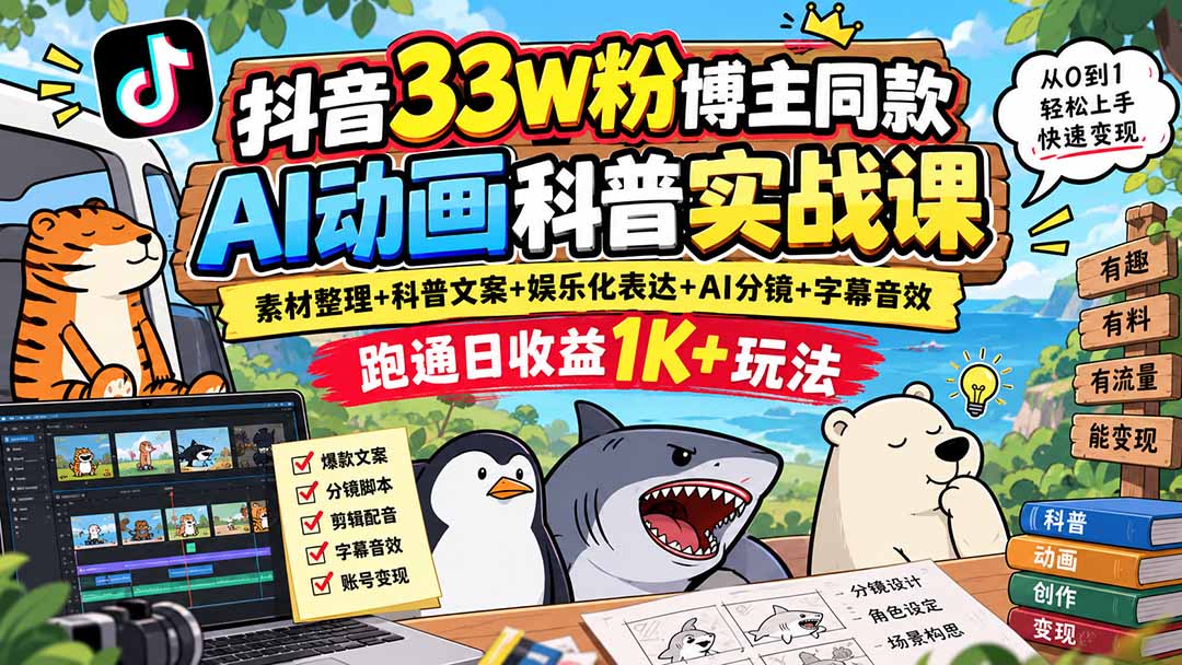 (20510期)抖音33W粉博主同款AI动画科普实战课|素材整理+科普文案+娱乐化表达+AI分镜+字幕音效,跑通日收益1K+玩法插图1 (20510期)抖音33W粉博主同款AI动画科普实战课|素材整理+科普文案+娱乐化表达+AI分镜+字幕音效,跑通日收益1K+玩法插图1