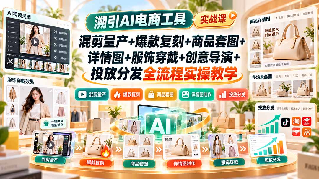 (20724期)溯引AI电商工具实战课:混剪量产+爆款复刻+商品套图+详情图+服饰穿戴+创意导演+投放分发全流程实操教学插图1 (20724期)溯引AI电商工具实战课:混剪量产+爆款复刻+商品套图+详情图+服饰穿戴+创意导演+投放分发全流程实操教学插图1