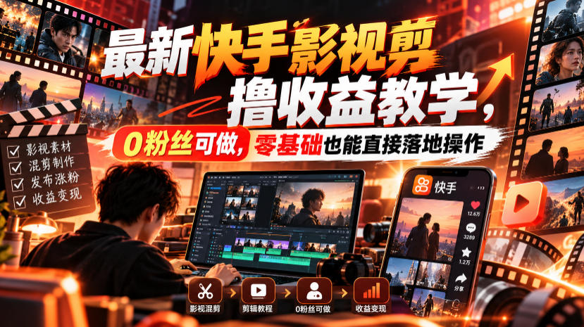 最新快手影视混剪撸收益教学,0粉丝可做,零基础也能直接落地操作-网赚副业网