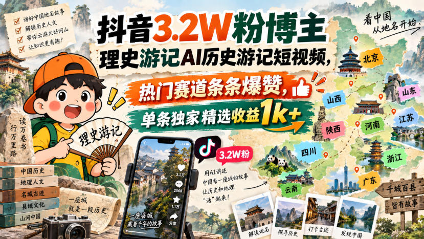 抖音3.2W粉博主理史游记AI历史游记短视频教学,热门赛道条条爆赞,单条独家精选收益1k+插图 抖音3.2W粉博主理史游记AI历史游记短视频教学,热门赛道条条爆赞,单条独家精选收益1k+插图
