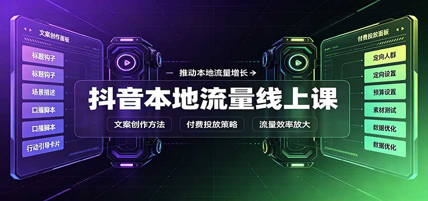 抖音本地流量线上课:账号搭建拍摄剪辑,文案创作与付费投放教学-网赚副业网