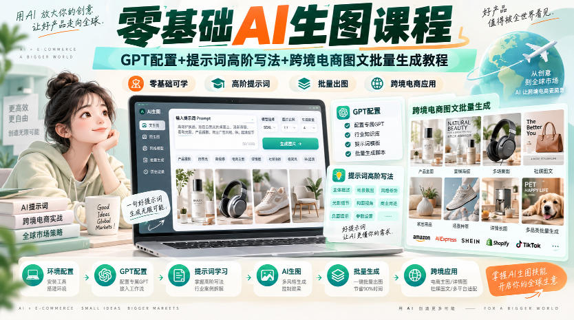 零基础AI生图课程,GPT配置+提示词高阶写法+跨境电商图文批量生成教程-网赚副业网