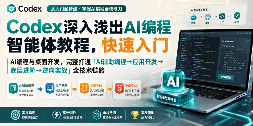 Codex深入浅出AI编程智能体教程,快速入门AI编程与桌面开发,打通「AI辅助编程→应用开发→底层进阶→逆向实战」全技术链路-网赚副业网
