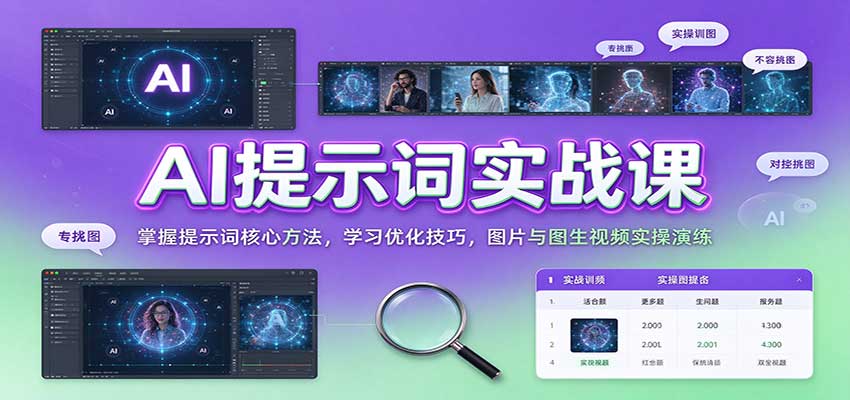 AI提示词实战课:掌握提示词核心方法,学习优化技巧,图片与图生视频实操演练-网赚副业网