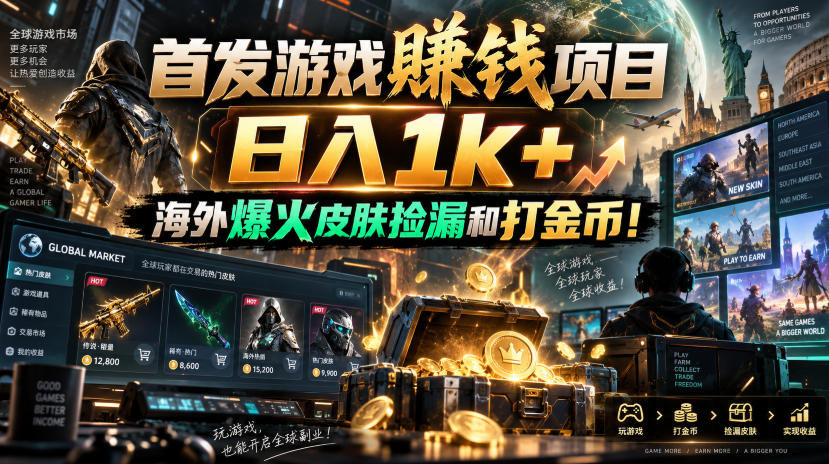 首发游戏賺钱项目,日入1k+,海外爆火皮肤捡漏和打金币!【揭秘】-网赚副业网