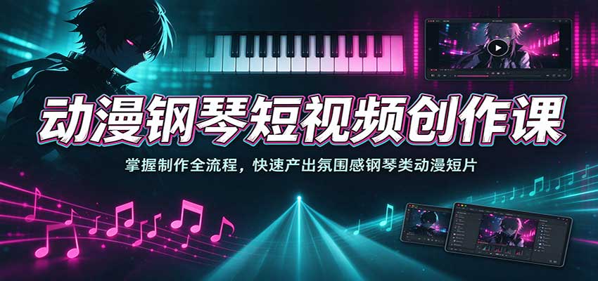 动漫钢琴短视频创作课：掌握制作全流程，快速产出氛围感钢琴类动漫短片-网赚副业网