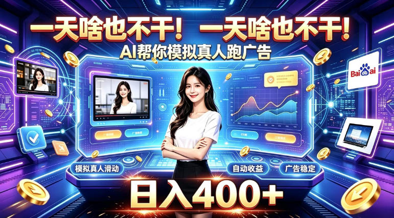 一天啥也不干!AI帮你模拟真人跑广告,稳定日入400+,实现真正被动变现【揭秘】-网赚副业网