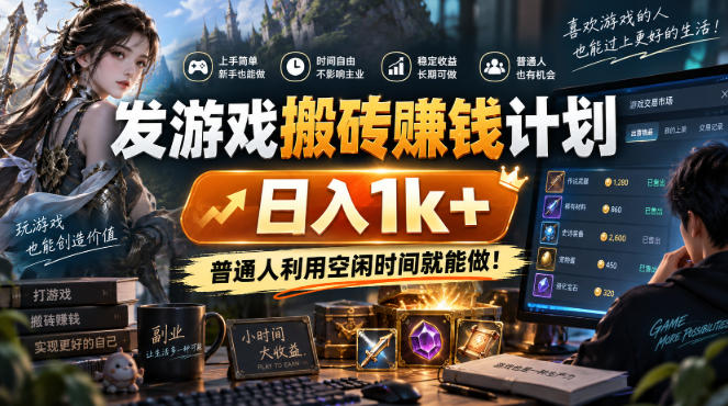 发游戏搬砖賺钱计划,日入1k+,稳定三年的老项目,普通人利用空闲时间就能做!【揭秘】-网赚副业网