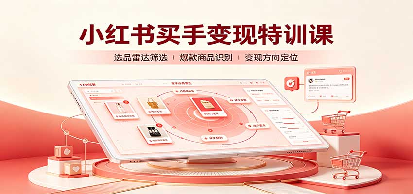 小红书买手变现特训课:账号定位养号起号,选品挂车,笔记标题封面全套教学-网赚副业网