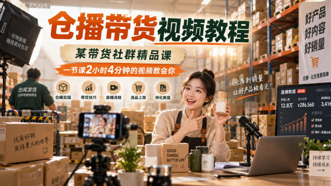 仓播带货视频教程,某带货社群精品课,一节课2小时4分钟的视频教会你-网赚副业网