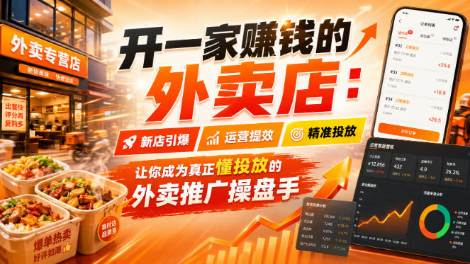 开一家賺钱的外卖店：新店引爆·运营提效·精准投放，让你成为真正懂投放的外卖推广操盘手-网赚副业网