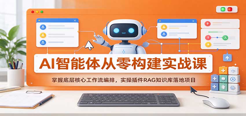 AI智能体从零构建实战课:掌握底层核心工作流编排,实操插件RAG知识库落地项目-网赚副业网