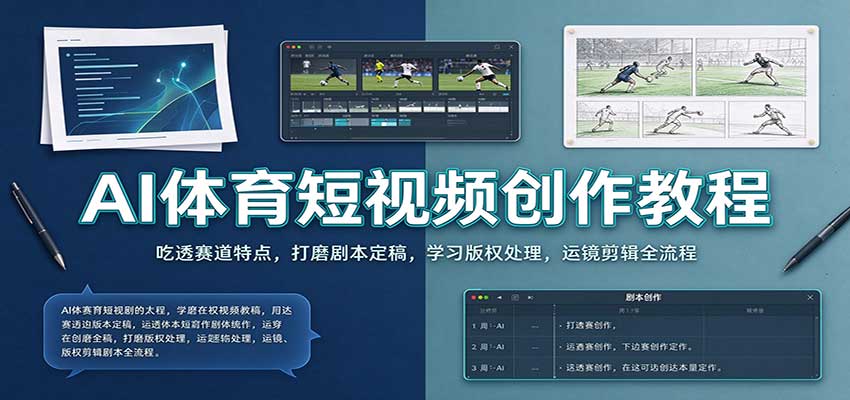 AI体育短视频创作教程：吃透赛道特点，打磨剧本定稿，学习版权处理，运镜剪辑全流程-网赚副业网
