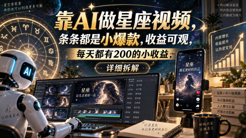靠AI做星座视频,条条都是小爆款,收益可观,每天都有200的小收益,详细拆解插图 靠AI做星座视频,条条都是小爆款,收益可观,每天都有200的小收益,详细拆解插图