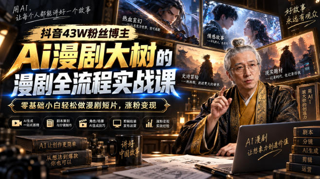 抖音43W粉丝博主Ai漫剧大树的漫剧制作全流程实战课,零基础小白轻松做漫剧短片,涨粉变现-网赚副业网