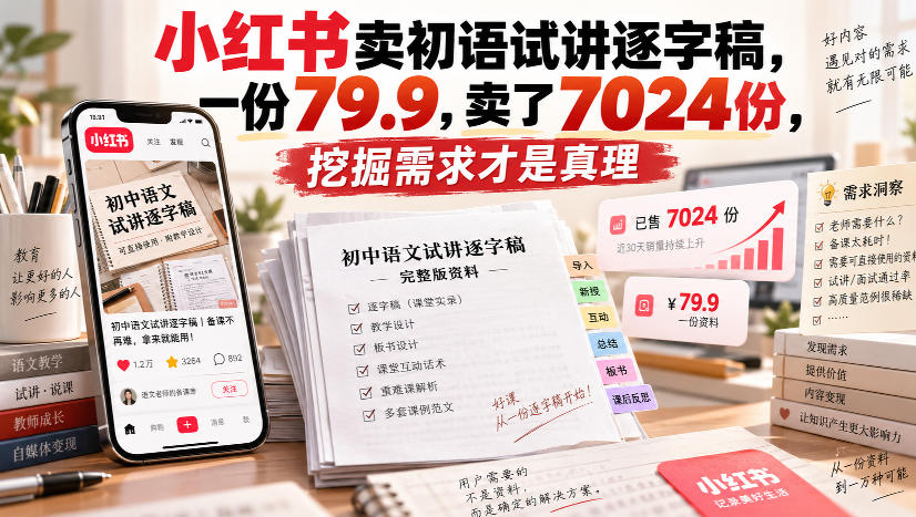 小红书卖初语试讲逐字稿,一份79.9,卖了7024份,挖掘需求才是真理插图 小红书卖初语试讲逐字稿,一份79.9,卖了7024份,挖掘需求才是真理插图