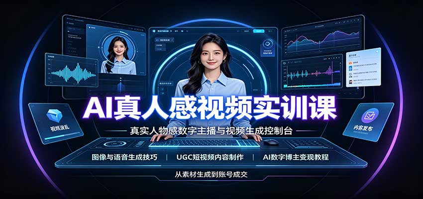 AI真人感视频实训课:图像语音生成,UGC内容制作,AI数字博主变现教程-网赚副业网