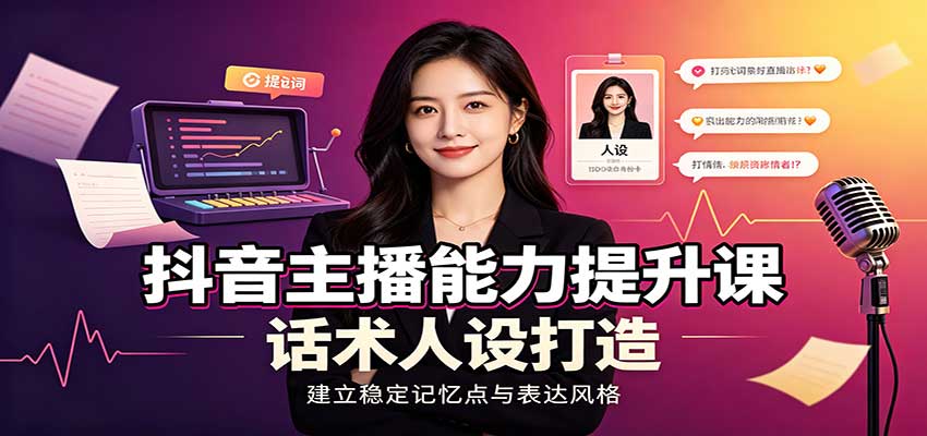 抖音主播能力提升课:账号底层逻辑,直播间搭建调试,话术人设打造全套教学-网赚副业网