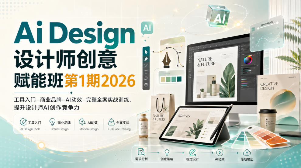 Ai Design设计师创意赋能班第1期2026|工具入门‑商业品牌‑AI动效‑完整全案实战训练,提升设计师AI创作竞争力-网赚副业网