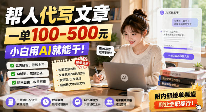 帮人代写文章,一单100-500,小白用AI就能干,附内部接单渠道,副业全职都行【揭秘】-网赚副业网