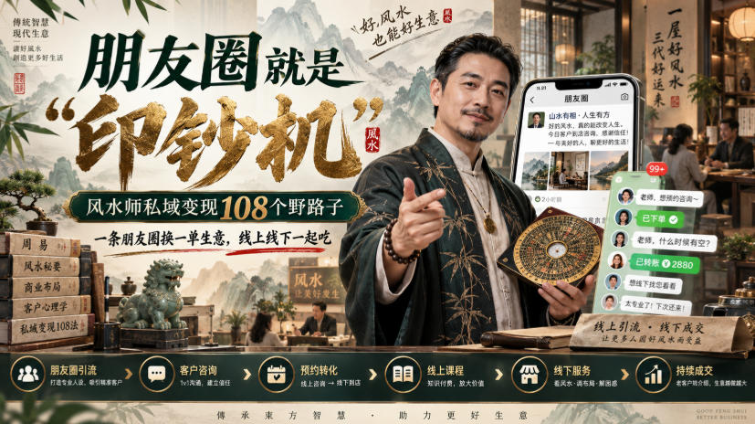朋友圈就是“印钞机”,风水师私域变现108个野路子,一条朋友圈换一单生意,线上线下一起吃【文档】-网赚副业网