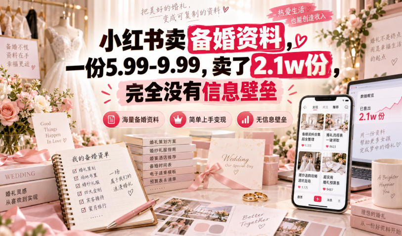 小红书卖备婚资料,一份5.99-9.99,卖了2.1w份,完全没有信息壁垒-网赚副业网
