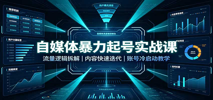 自媒体暴力起号实战课：流量逻辑拆解，内容快速迭代，账号冷启动教学-网赚副业网