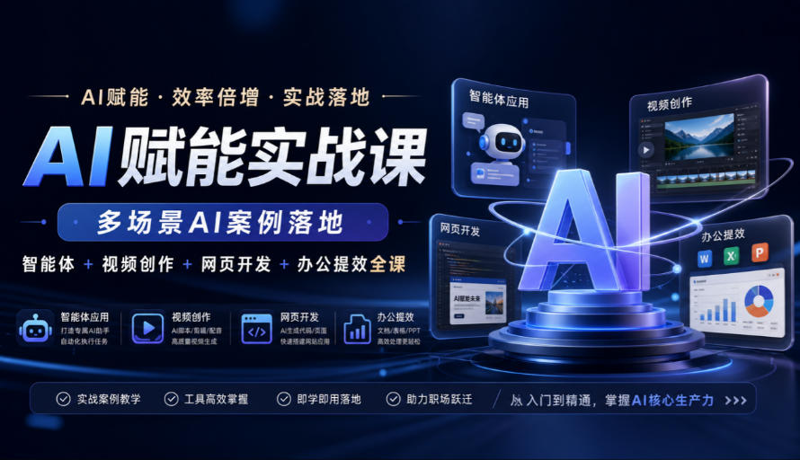 AI赋能实战课,多场景AI案例落地,智能体+视频创作+网页开发+办公提效全课-网赚副业网