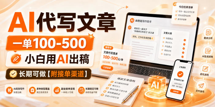AI代写文章,一单100-500,小白用AI出稿,长期可做【附接单渠道】【揭秘】-网赚副业网
