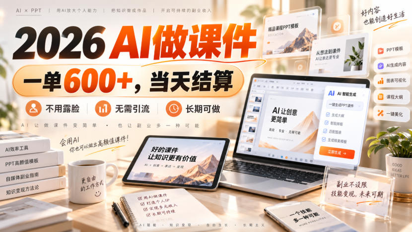 2026 AI做课件,一单600+,当天结算,不用露脸,无需引流,长期可做【揭秘】-网赚副业网