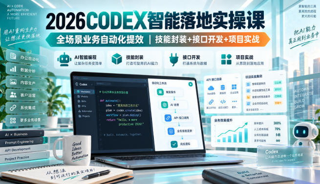 2026Codex智能落地实操课,全场景业务自动化提效,技能封装+接口开发+项目实战-网赚副业网