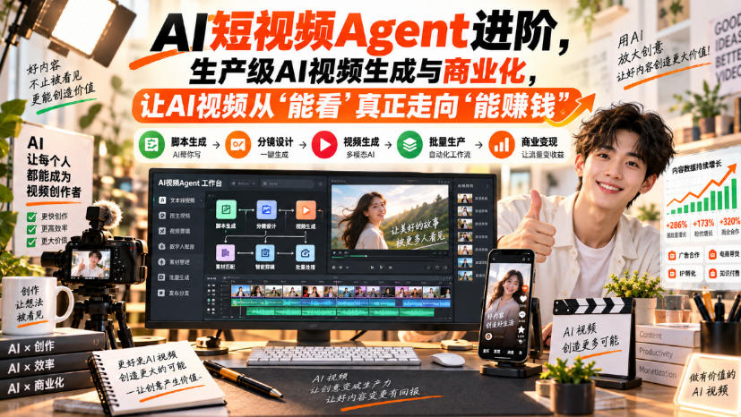 AI短视频Agent进阶,生产级AI视频生成与商业化,让AI视频从”能看”真正走向”能賺钱”插图 AI短视频Agent进阶,生产级AI视频生成与商业化,让AI视频从”能看”真正走向”能賺钱”插图