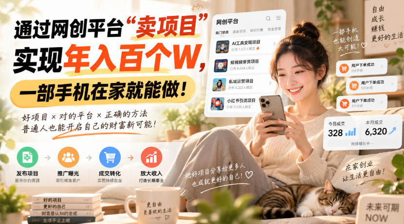 靠卖网创项目变现,一年拿下百万收益!一台手机就能操作!-网赚副业网