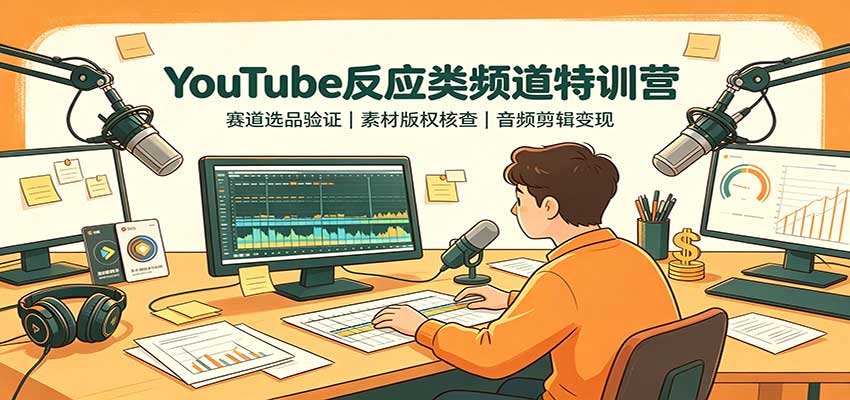 YouTube反应类频道特训营:赛道选品验证,素材版权核查,音频剪辑变现-网赚副业网