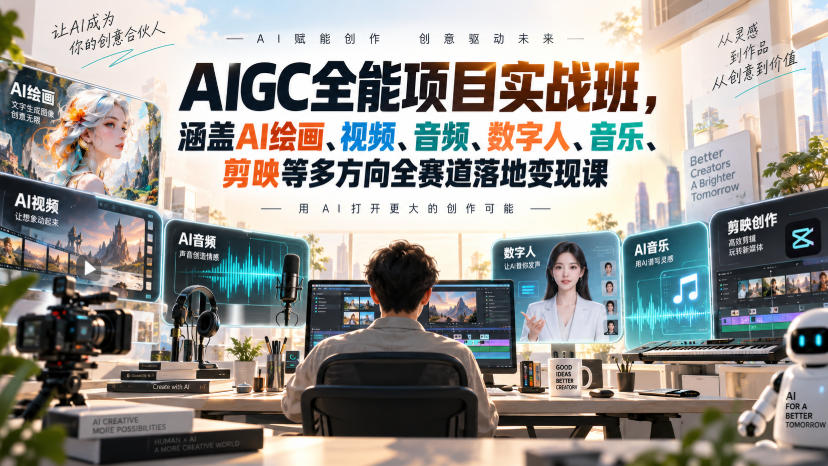 AIGC全能项目实战班,涵盖AI绘画、视频、音频、数字人、音乐、剪映等多方向全赛道落地变现课-网赚副业网