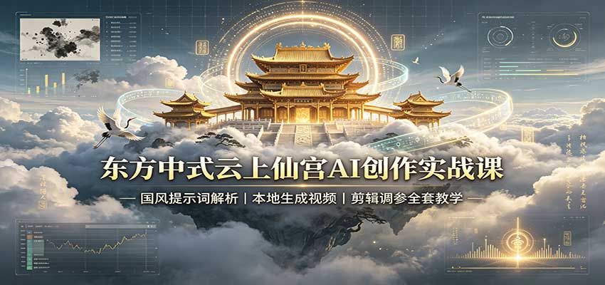 东方中式云上仙宫AI创作实战课:国风提示词解析,本地生成视频,剪辑调参全套教学-网赚副业网