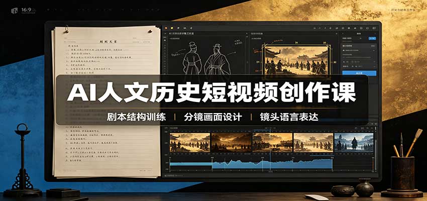 AI人文历史短视频创作课：赛道对标、剧本分镜制图，掌握视频完整产出流程-网赚副业网