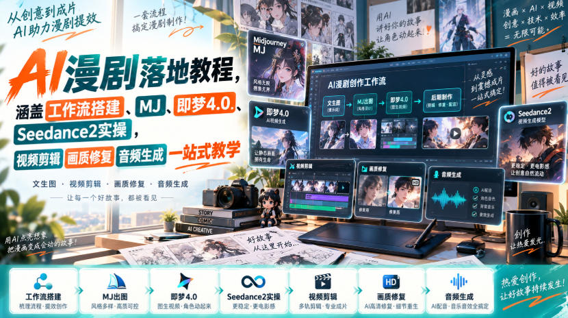 AI漫剧落地教程，涵盖工作流搭建、MJ、即梦4.0、Seedance2实操，视频剪辑画质修复音频生成一站式教学-网赚副业网