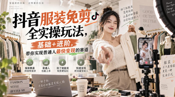 抖音服装免剪全实操玩法,基础+进阶,带你实现普通人最快变现的赛道-网赚副业网