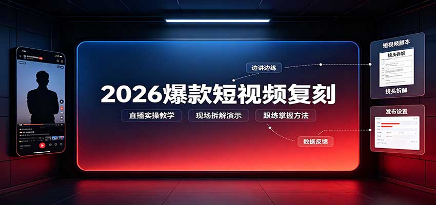 2026爆款短视频复刻：直播实操教学，配套文字文档掌握全流程-网赚副业网