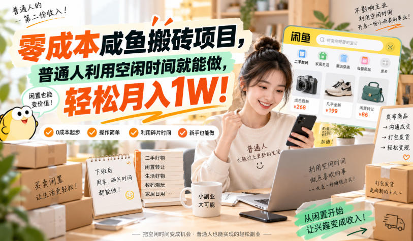 零成本咸鱼搬砖项目,普通人利用空闲时间就能做,轻松月入1W!【揭秘】-网赚副业网