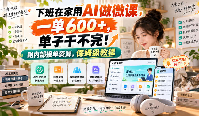 下班在家用AI做微课,一单600+,单子干不完!附内部接单资源,保姆级教程【揭秘】-网赚副业网