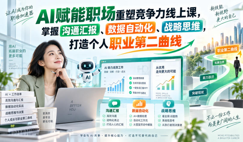 AI赋能职场重塑竞争力线上课,掌握沟通汇报、数据自动化、战略思维,打造个人职业第二曲线-网赚副业网