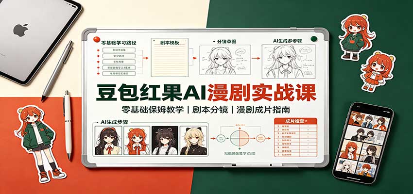 豆包红果AI漫剧实战课：零基础保姆教学，剧本分镜，漫剧成片指南-网赚副业网