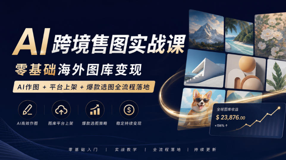 AI跨境售图实战课,零基础海外图库变现,AI作图+平台上架+爆款选图全流程落地-网赚副业网