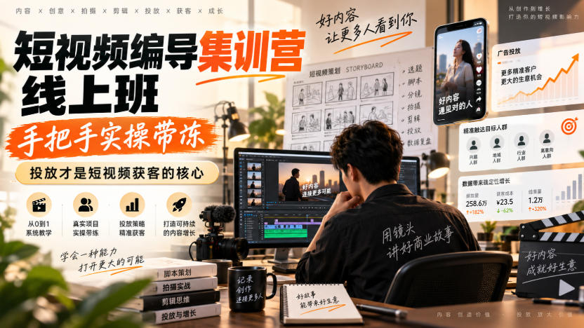 短视频编导集训营线上班,手把手实操带冻,投放才是短视频获客的核心-网赚副业网
