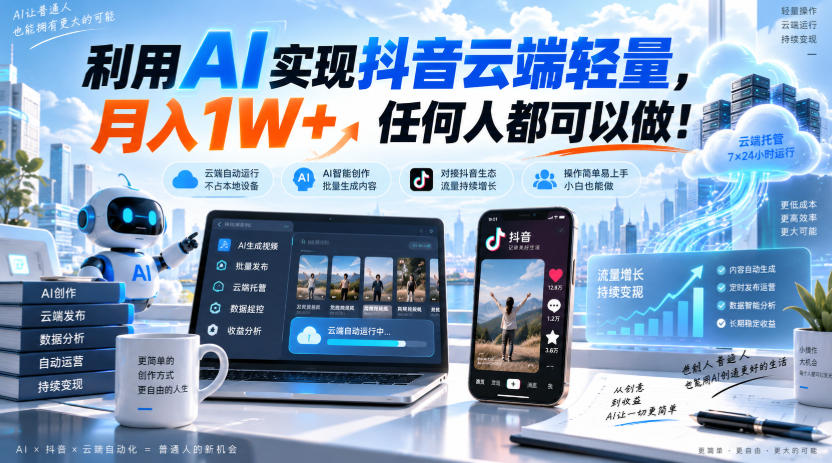 利用AI实现抖音云端轻量,月入1W+,任何人都可以做!【揭秘】-网赚副业网