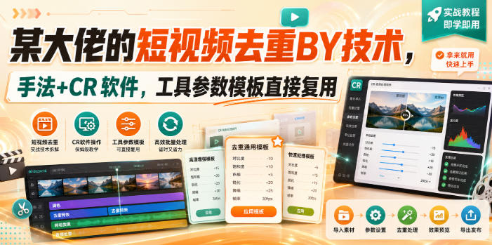 某大佬的短视频去重搬运技术,手法+CR软件,工具参数模板直接复用-网赚副业网